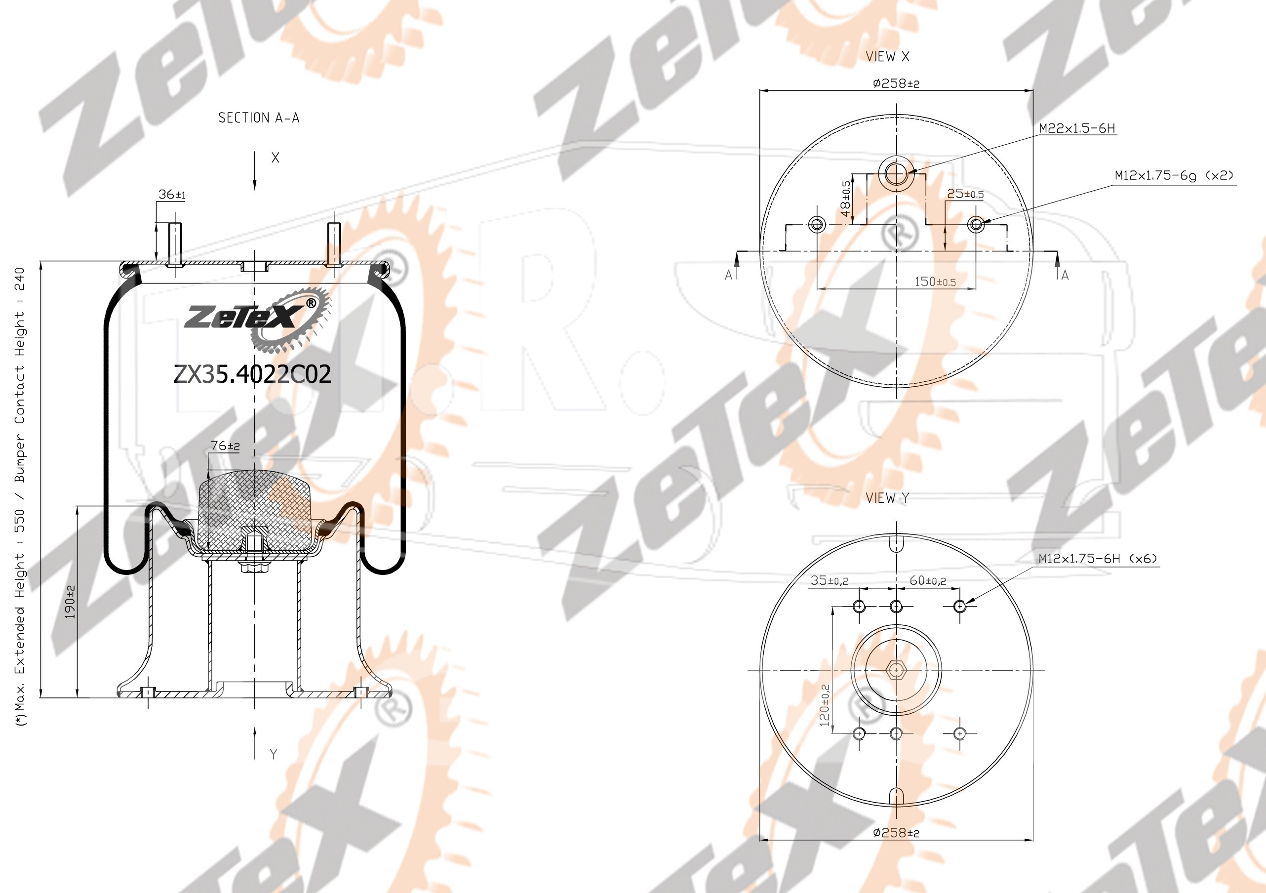 ZX35.4022C02, Пневморессора 4022NP02 металлический стакан SAF261SV — ZeTeX