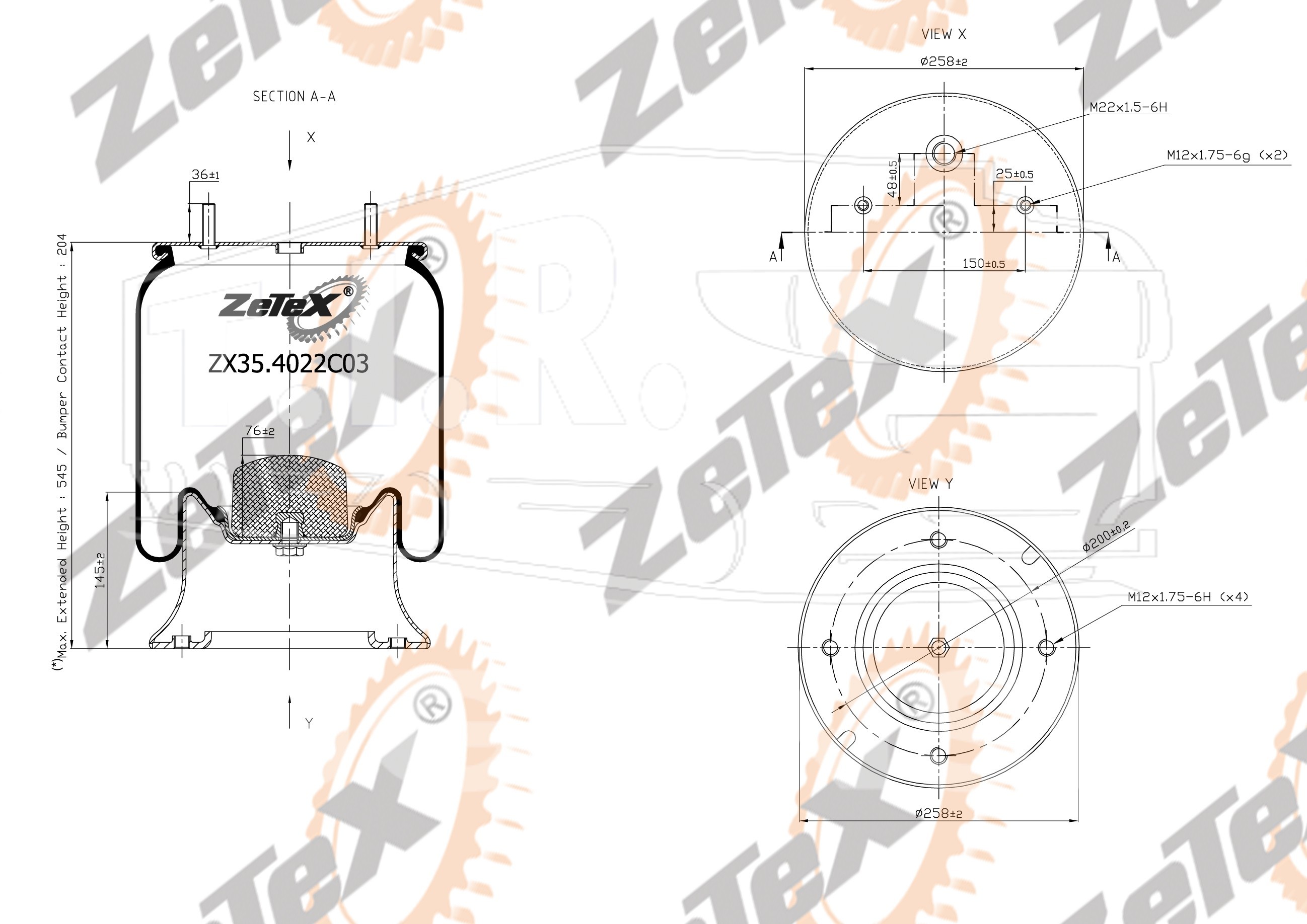ZX35.4022C03, Пневморессора 4022NP03 металлический стакан SAF261SV — ZeTeX
