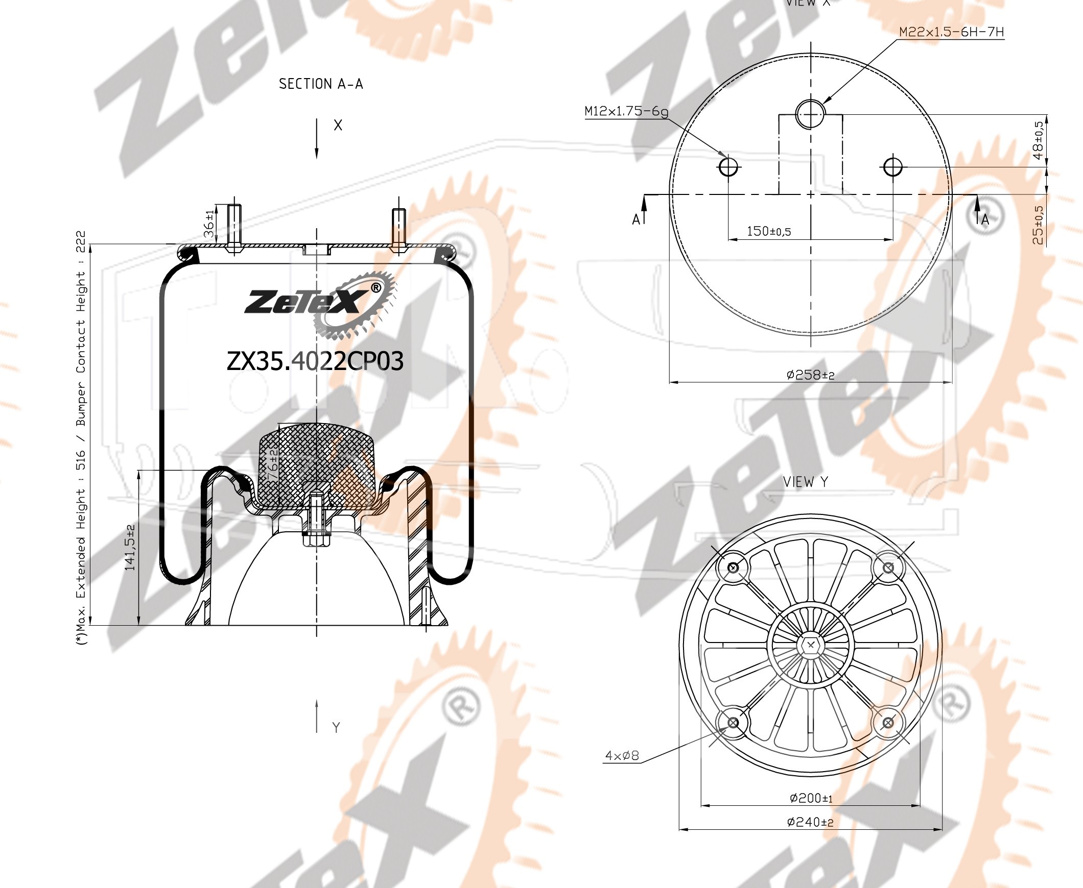 ZX35.4022CP03, Пневморессора 4022NP03 пластиковый стакан SAF261SV — ZeTeX