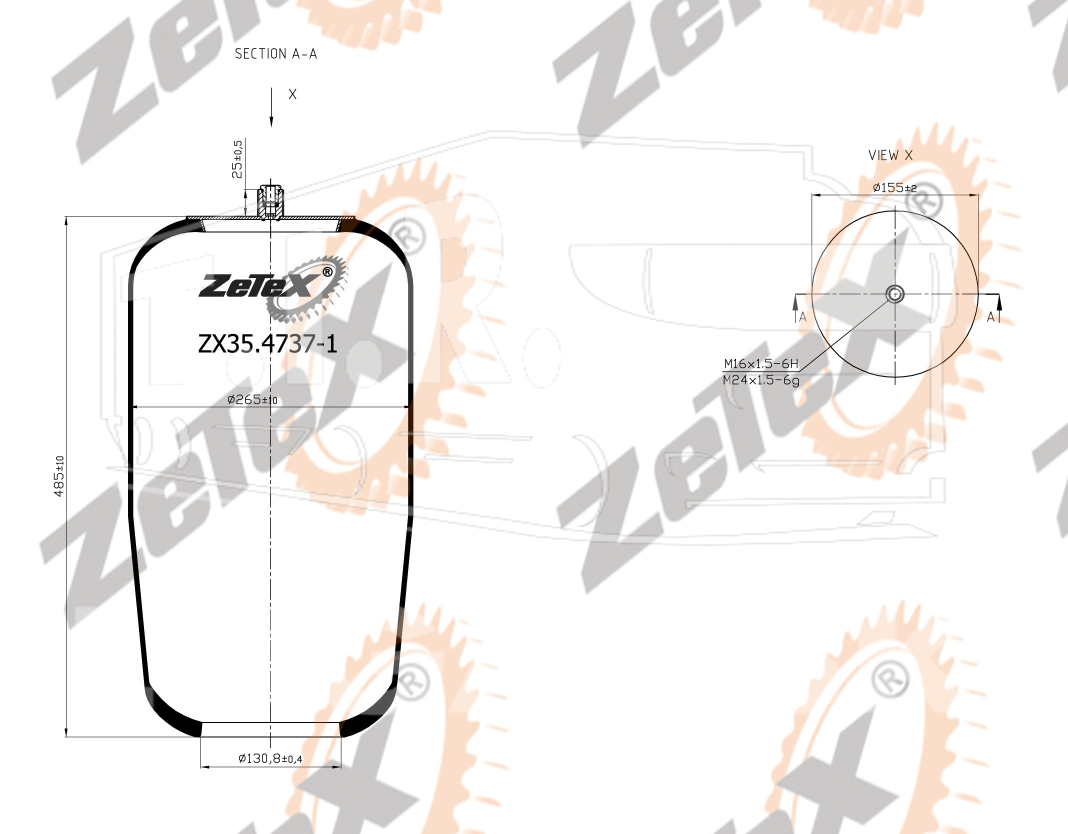 ZX35.4737-1, Пневморессора 4737N1 без стакана — ZeTeX