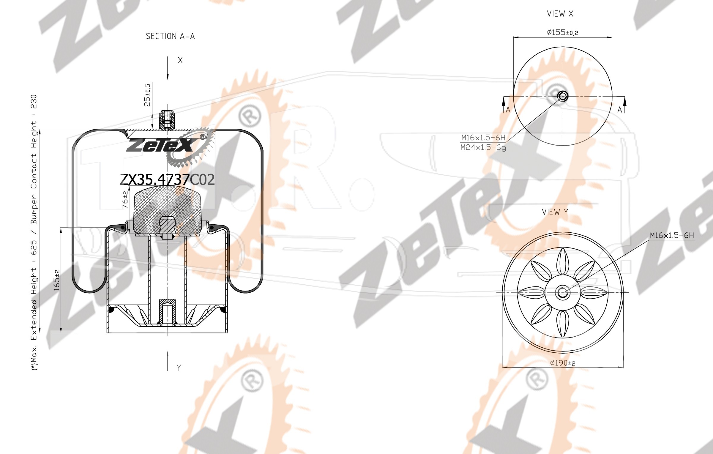 ZX35.4737C02, Пневморессора 4737NP02 Voss 230 металлический стакан Mercedes Atego — ZeTeX