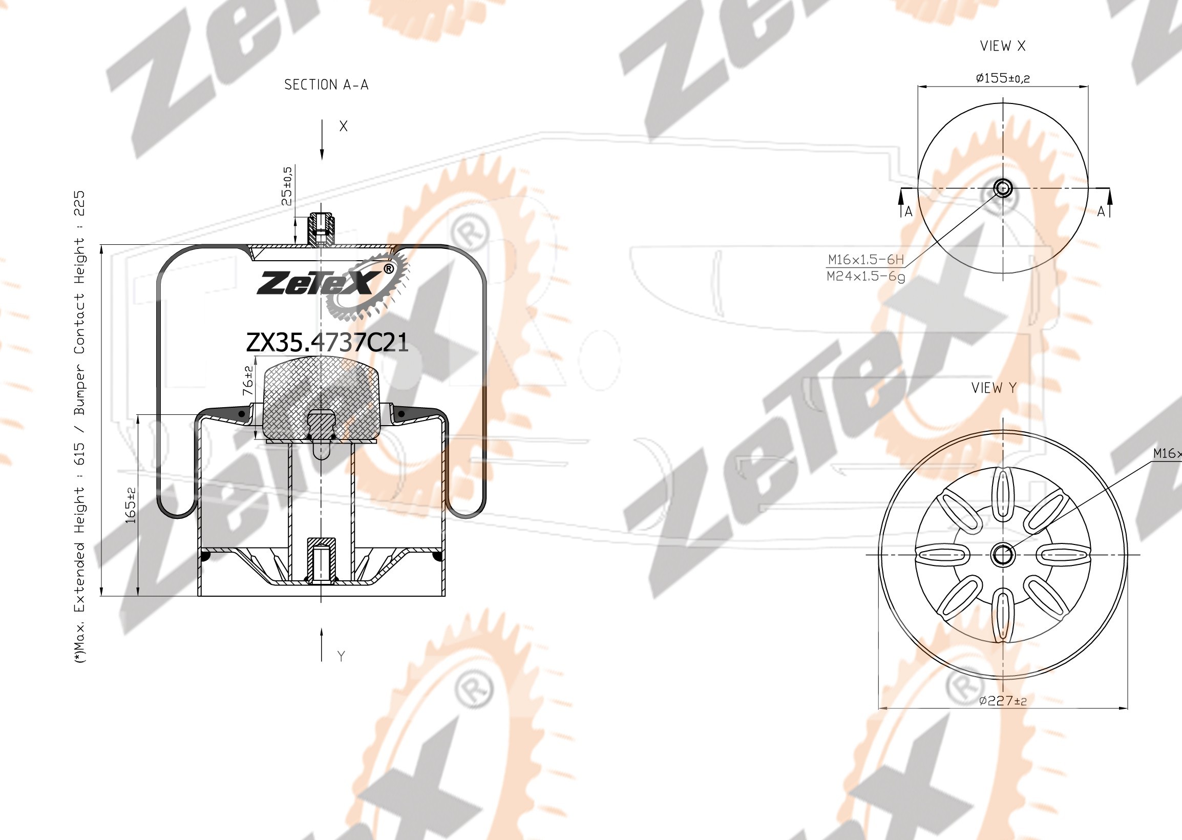 ZX35.4737C21, Пневморессора 4737NP21 Voss 232 металлический стакан Mercedes Atego — ZeTeX