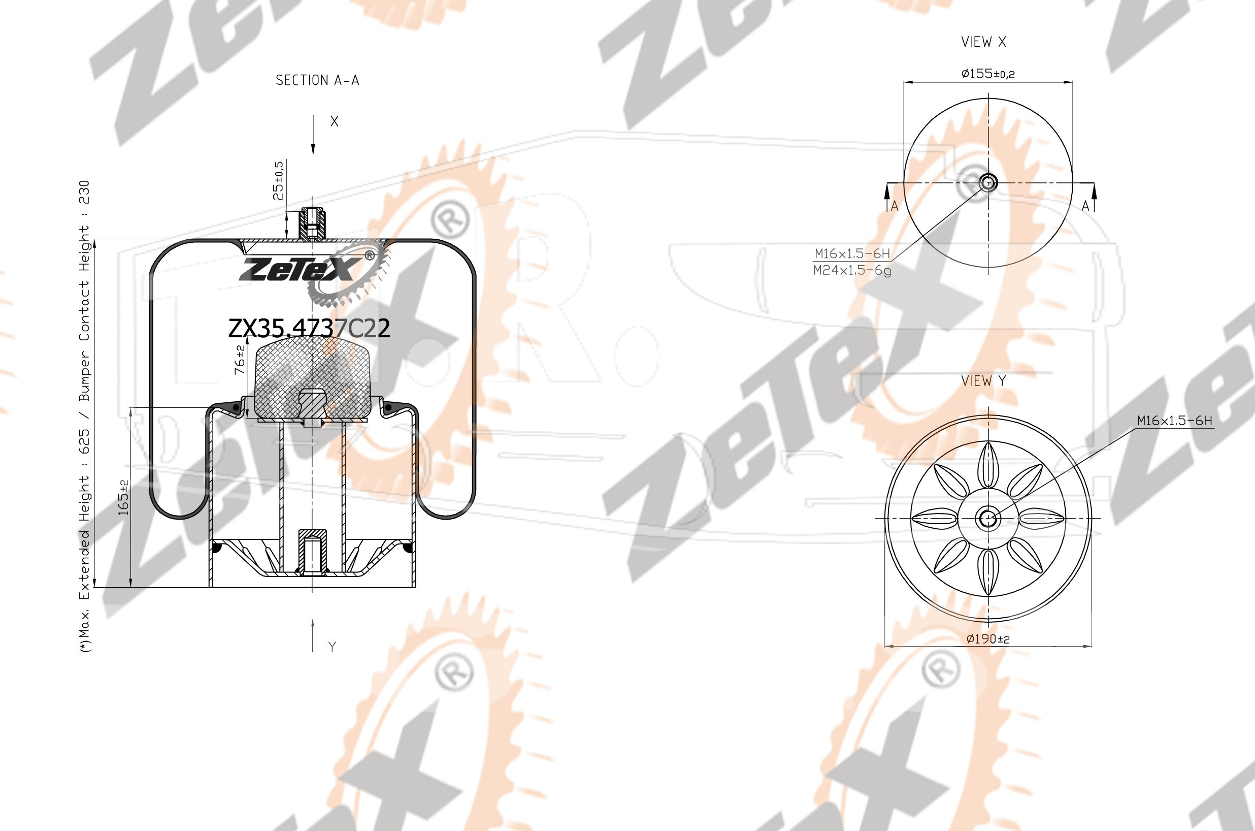 ZX35.4737C22, Пневморессора 4737NP22 Voss 232 металлический стакан Mercedes Atego — ZeTeX