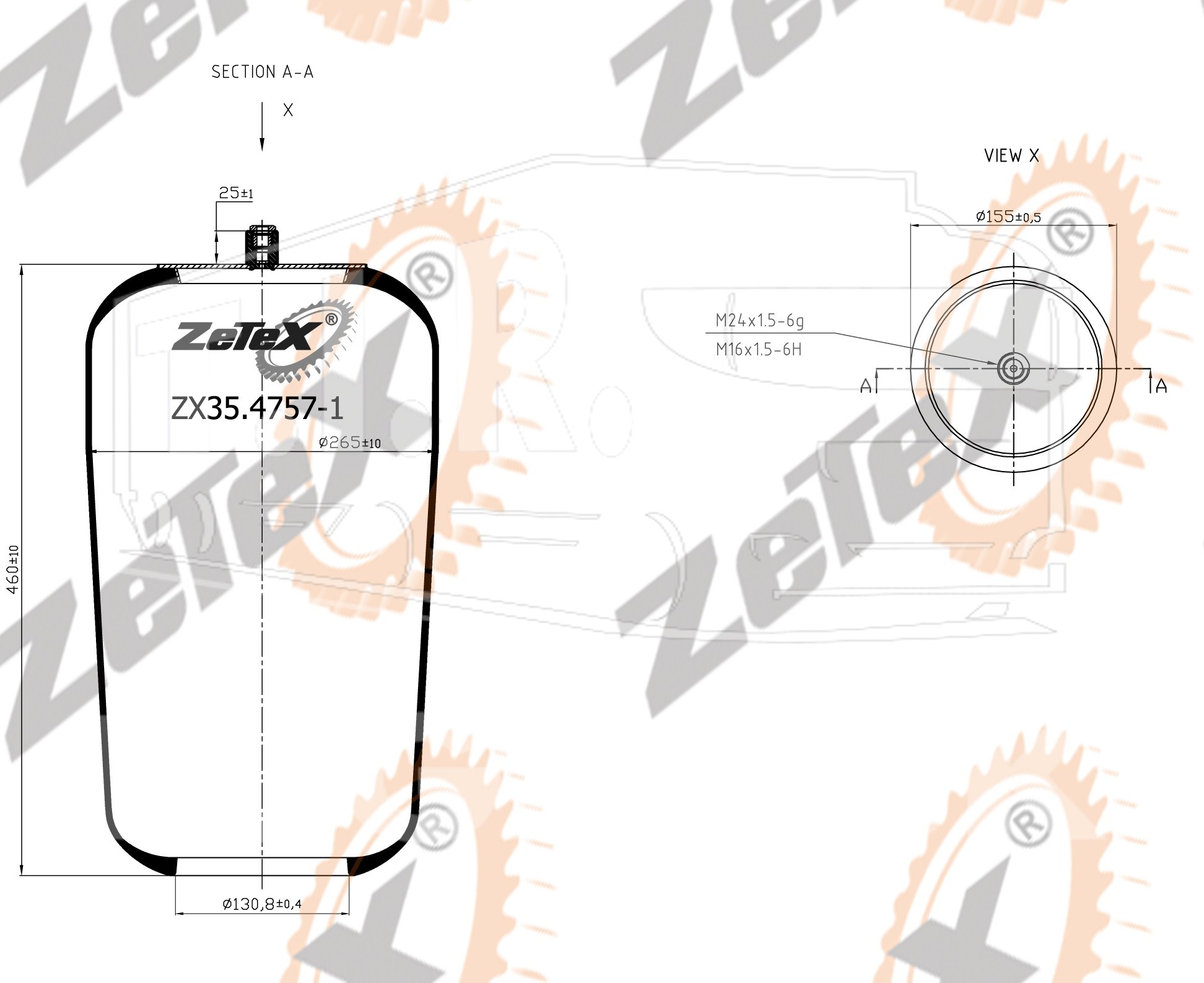 ZX35.4757-1, Пневморессора 4757N1 без стакана — ZeTeX