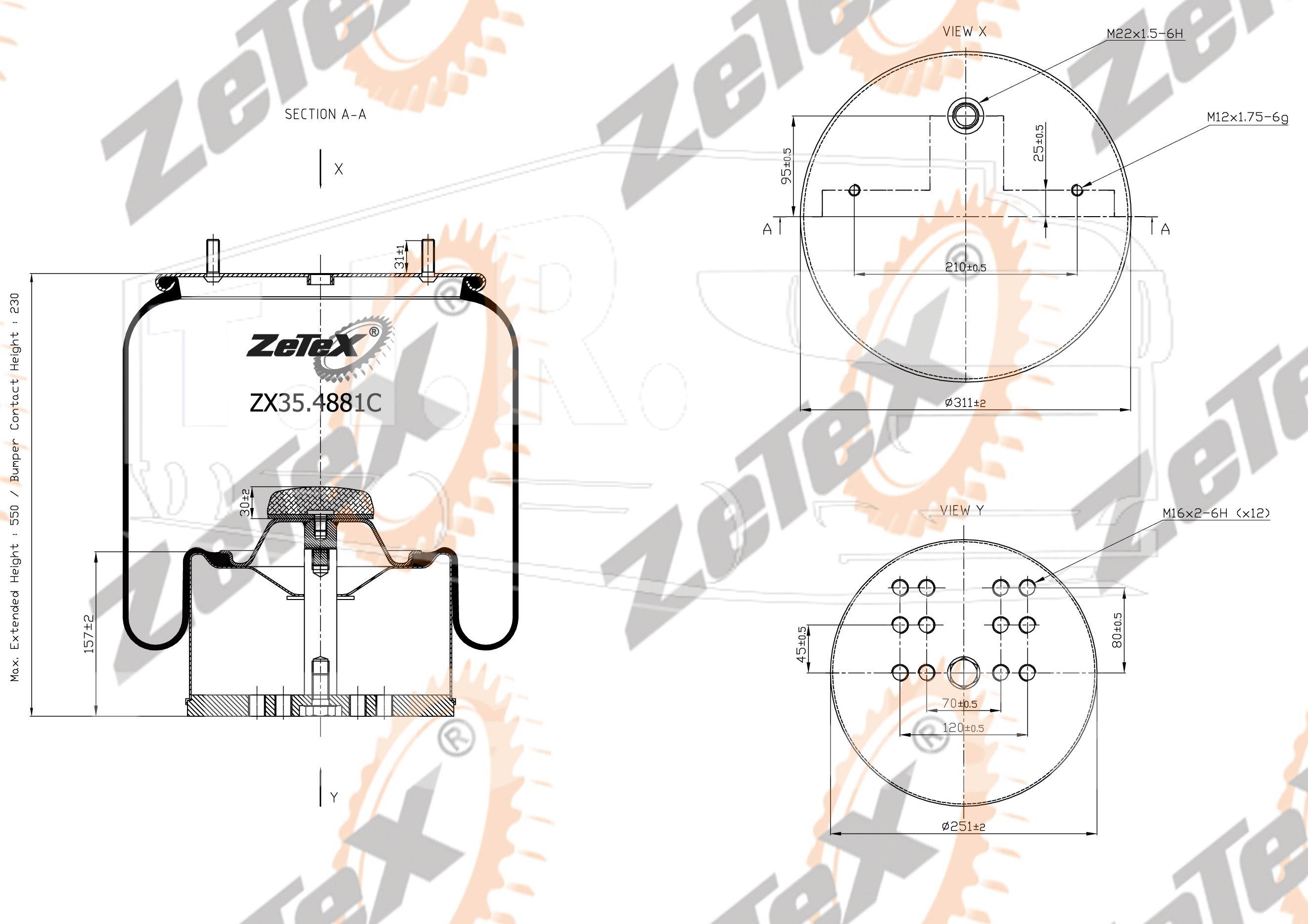 ZX35.4881C, Пневморессора 4881MB металлический стакан — ZeTeX