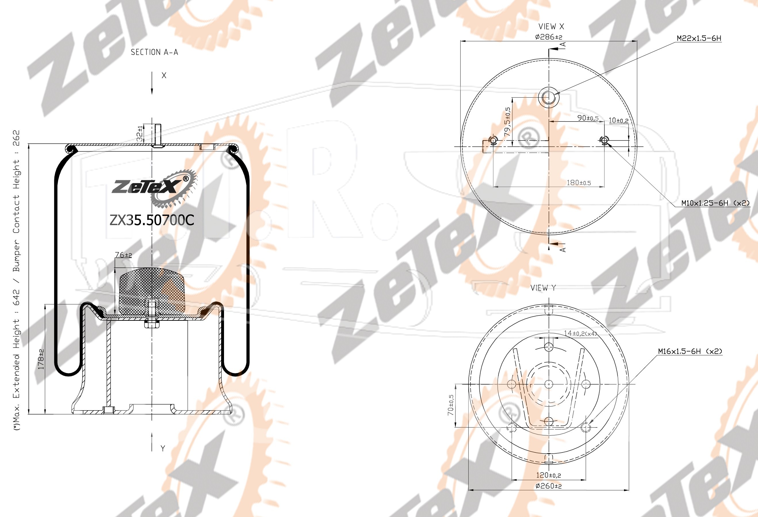 ZX35.50700C, Пневморессора 58050700 металлический стакан Cardi — ZeTeX