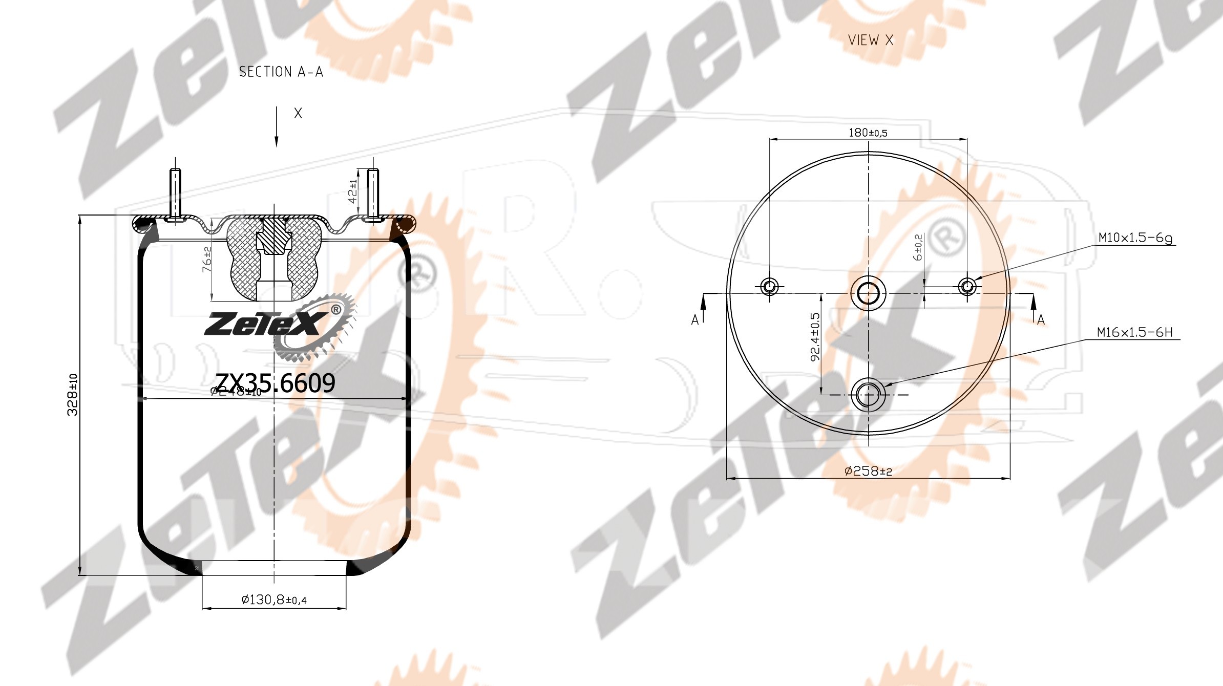 ZX35.6609, Пневморессора 6609NP01 без стакана — ZeTeX