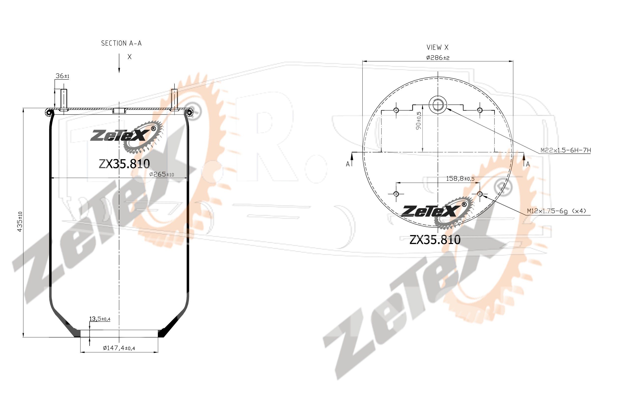ZX35.810, Пневморессора 810MB без стакана SAF291S — ZeTeX