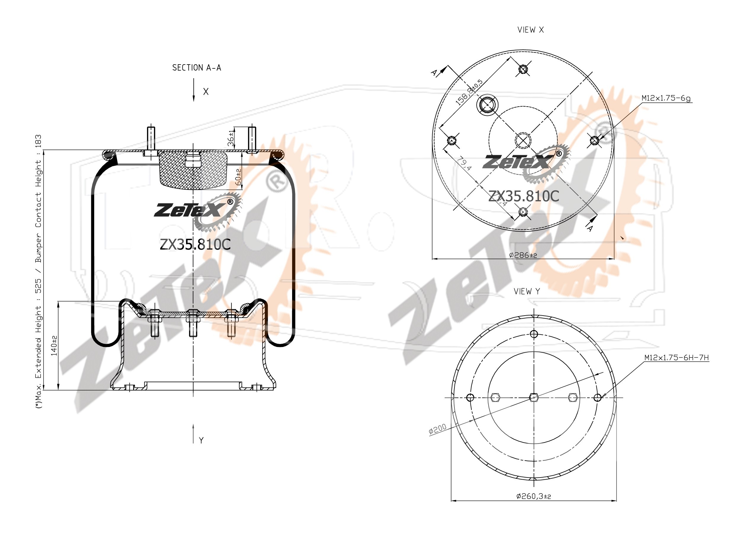 ZX35.810C, Пневморессора 810MB металлический стакан SAF291S — ZeTeX