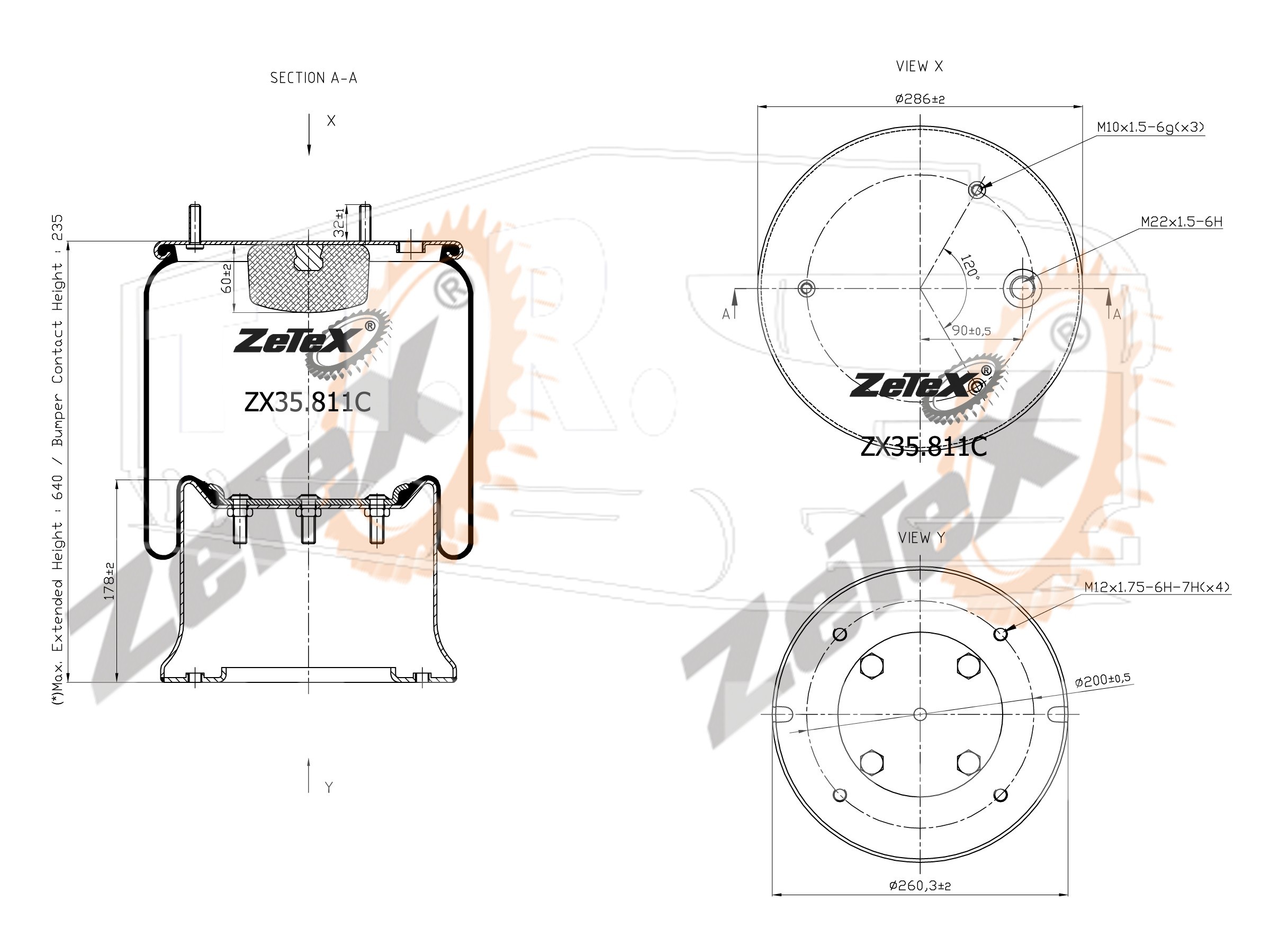 ZX35.811C, Пневморессора 811MB металлический стакан DAF / RENAULT — ZeTeX