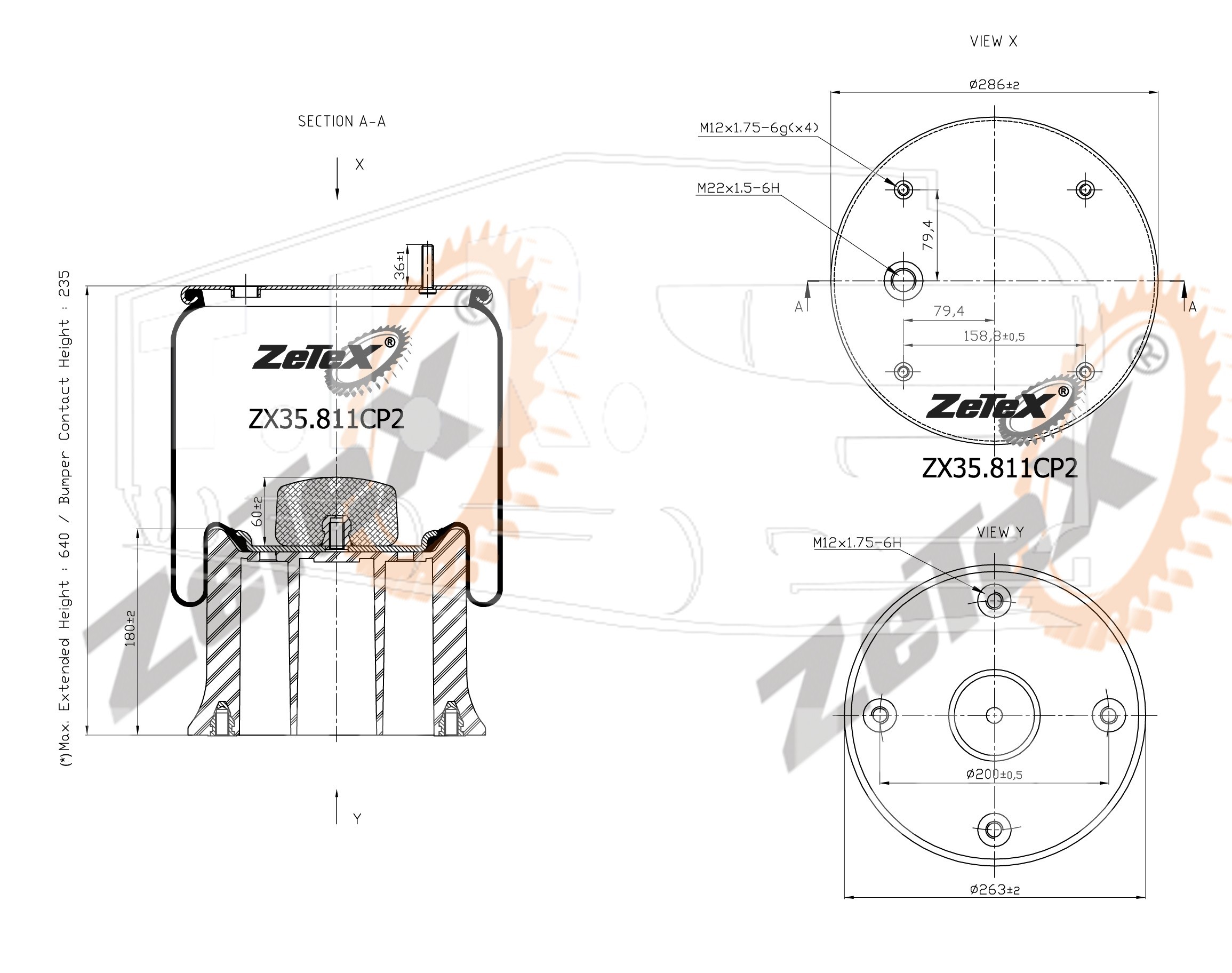 ZX35.811CP2, Пневморессора 811MB (variation) пластиковый стакан DAF / RENAULT — ZeTeX