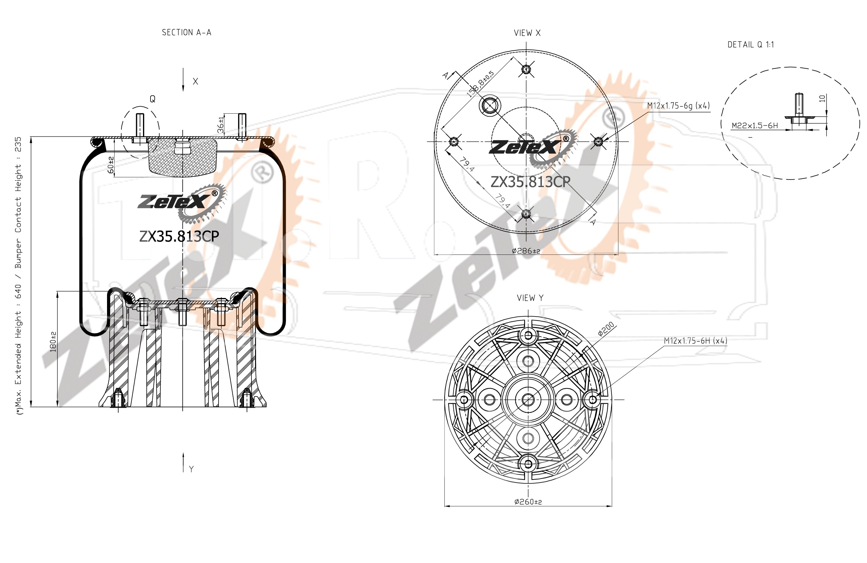 ZX35.813CP, Пневморессора 813MB пластиковый стакан SAF2923 — ZeTeX