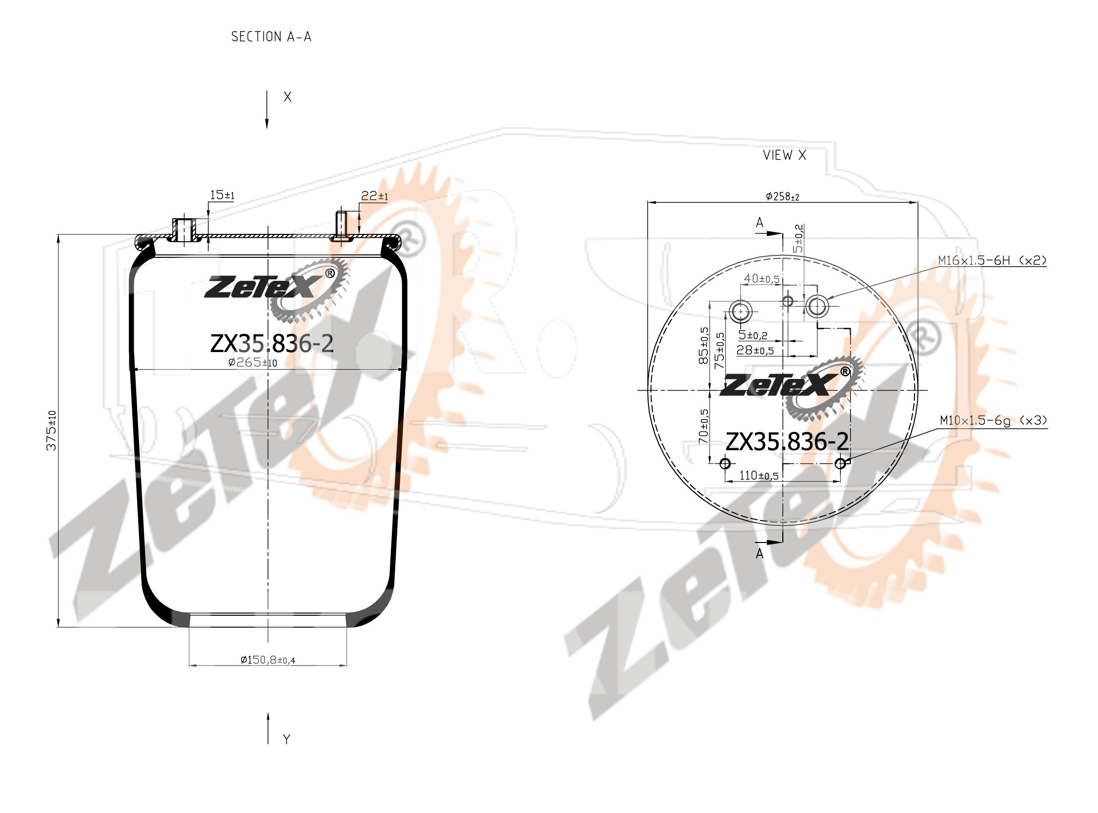 ZX35.836-2, Пневморессора 836M2 без стакана DAF — ZeTeX