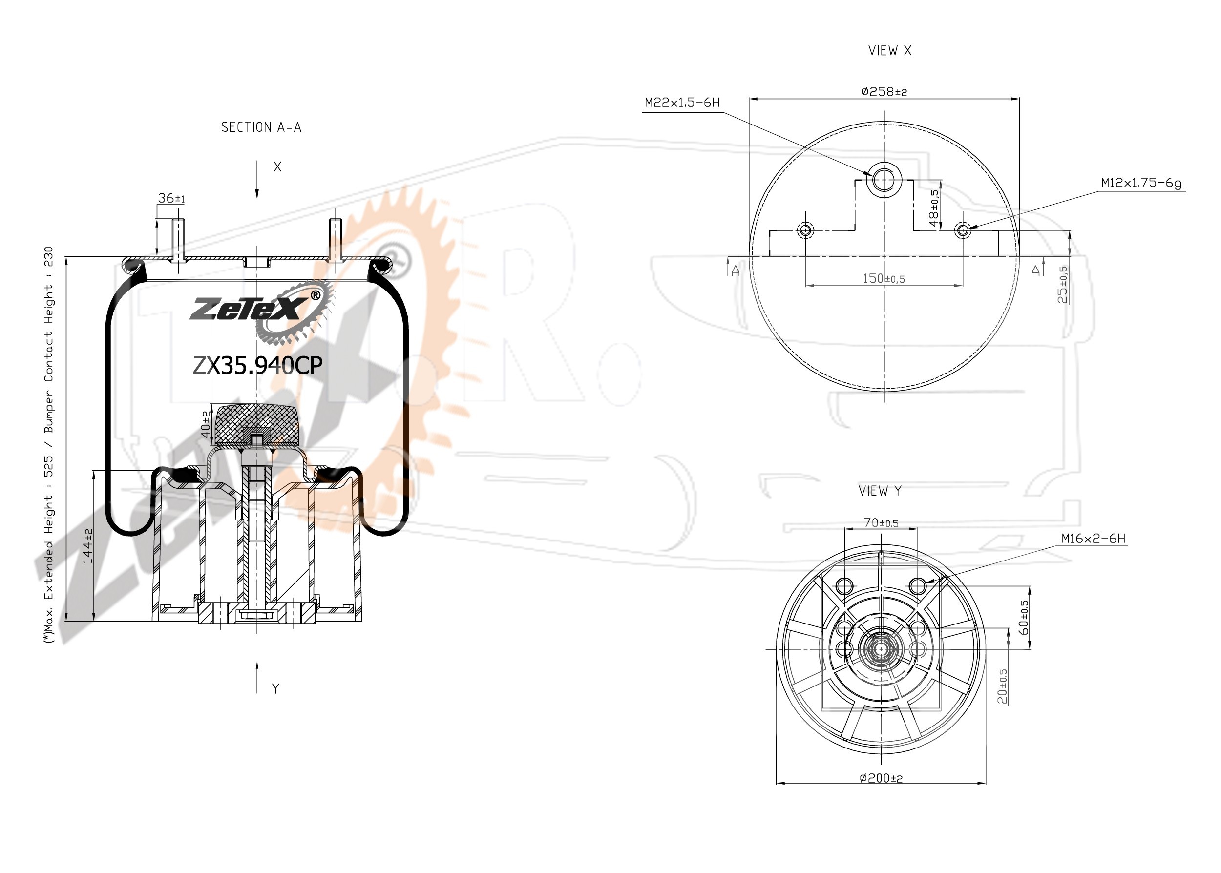 ZX35.940CP, Пневморессора 940MB пластиковый стакан BPW TYPE 30 K — ZeTeX