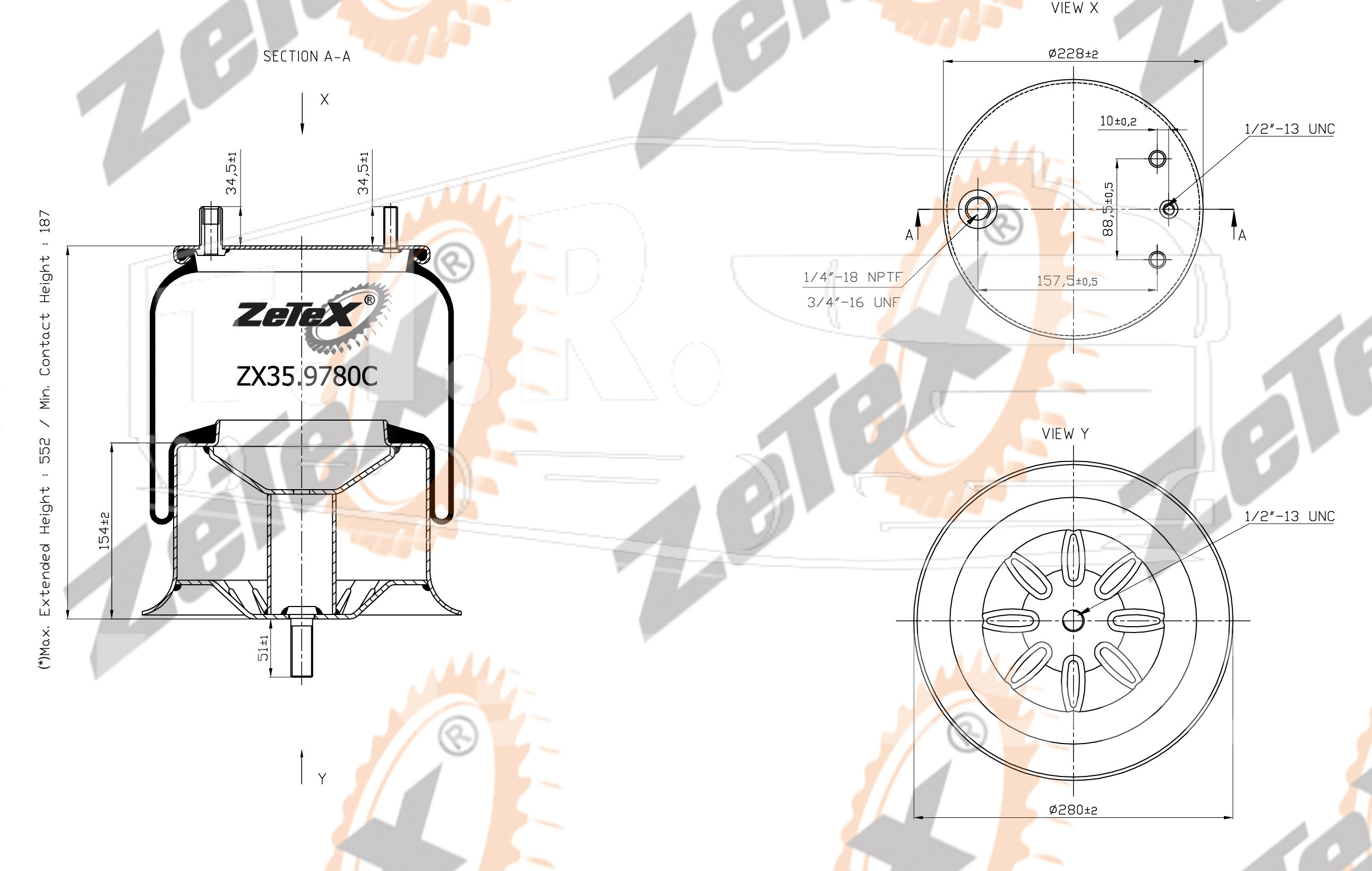 ZX35.9780C, Пневморессора W013589780 металлический стакан FREIGHTLINER — ZeTeX