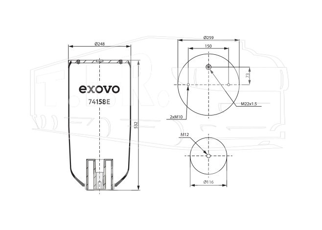 74158E, Пневмоподушка без стакана — EXOVO