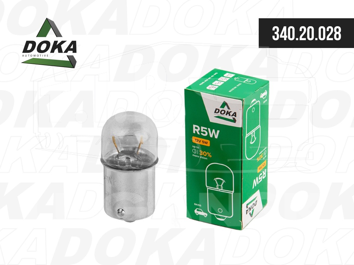 340.20.028, Лампочка 12V 5W подсветки, R5W, BA15s (92105) — DOKA