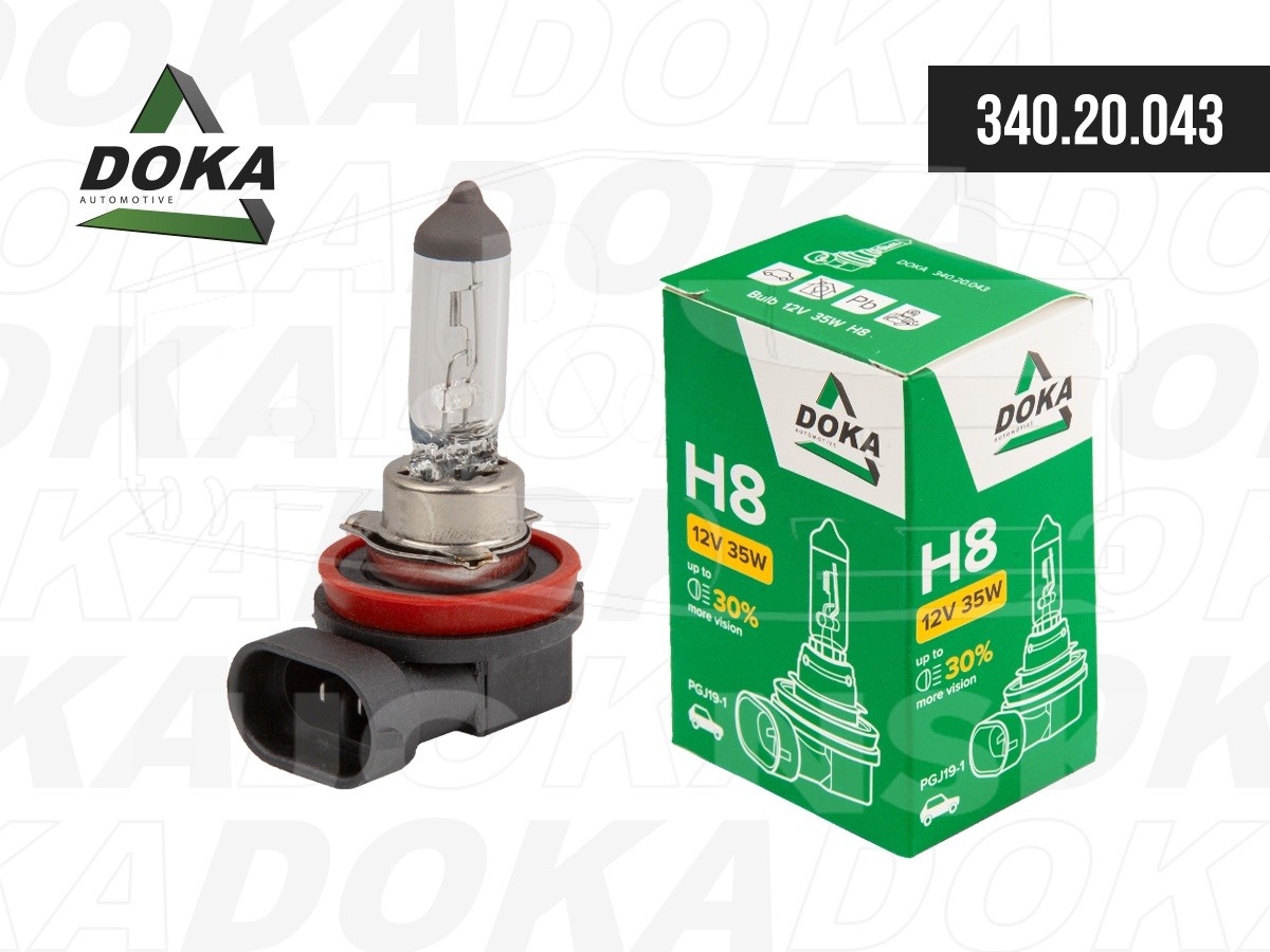 340.20.043, Лампочка 12V 35W, H8 — DOKA