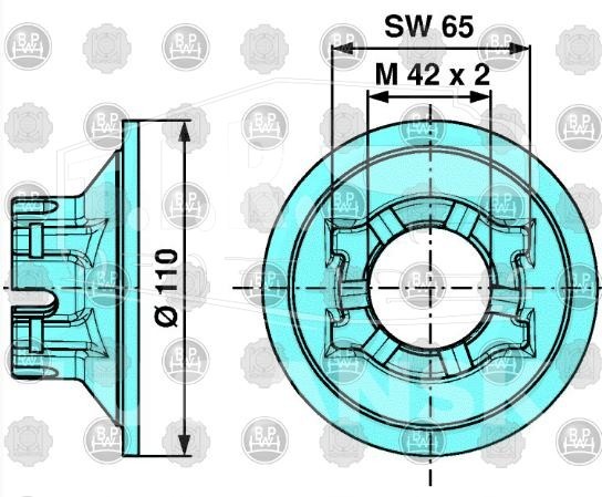 03.266.46.02.0, Гайка ступицы М42*2/SW65 прорезная — BPW
