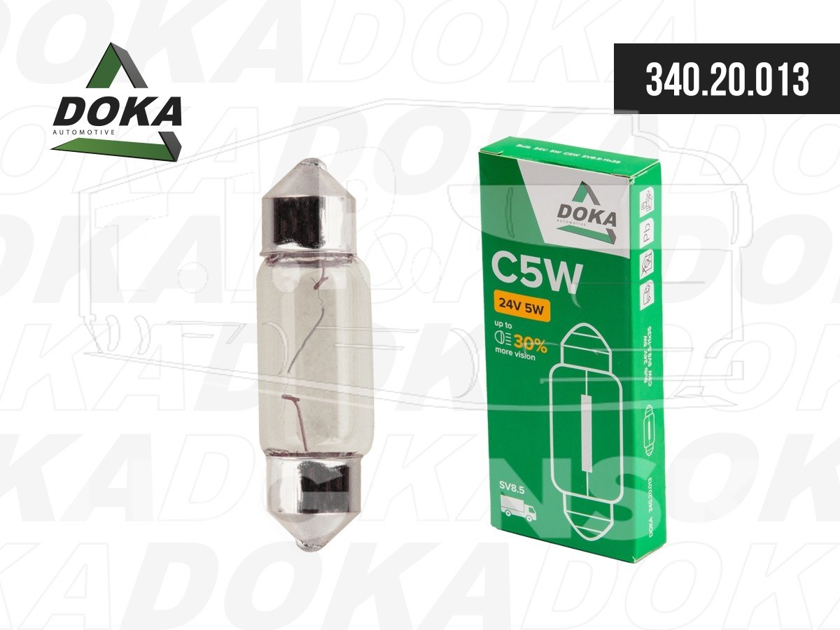 340.20.013, Лампа 24V5W салонная (короткая) C5W  SV8,5-11x35 (94535) — DOKA