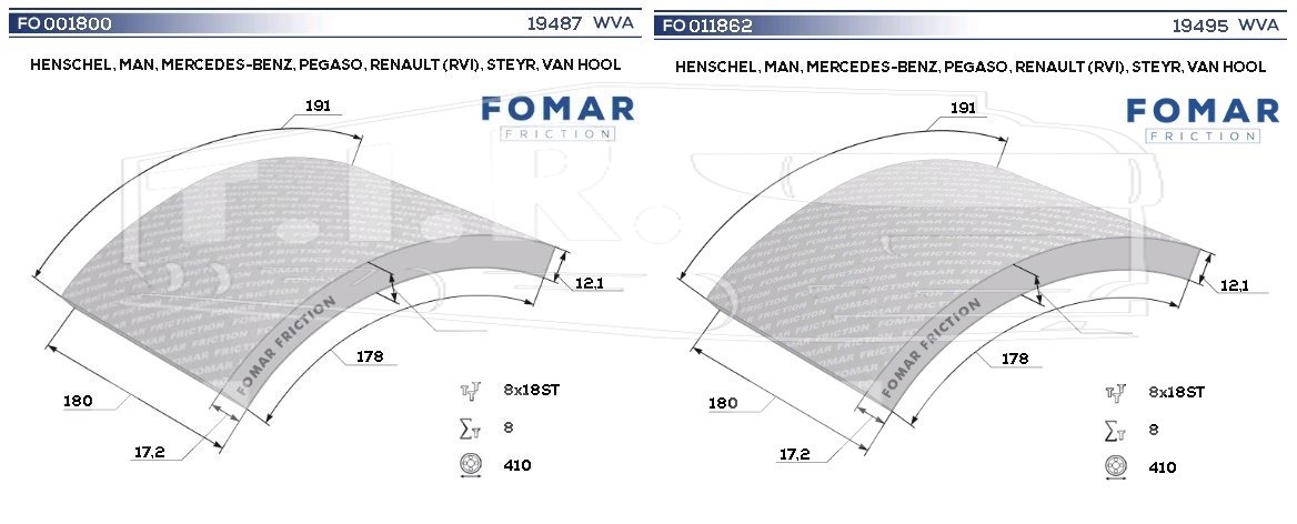 65212300A8RV, Накладки тормозные 183*178*17/410 — FOMAR