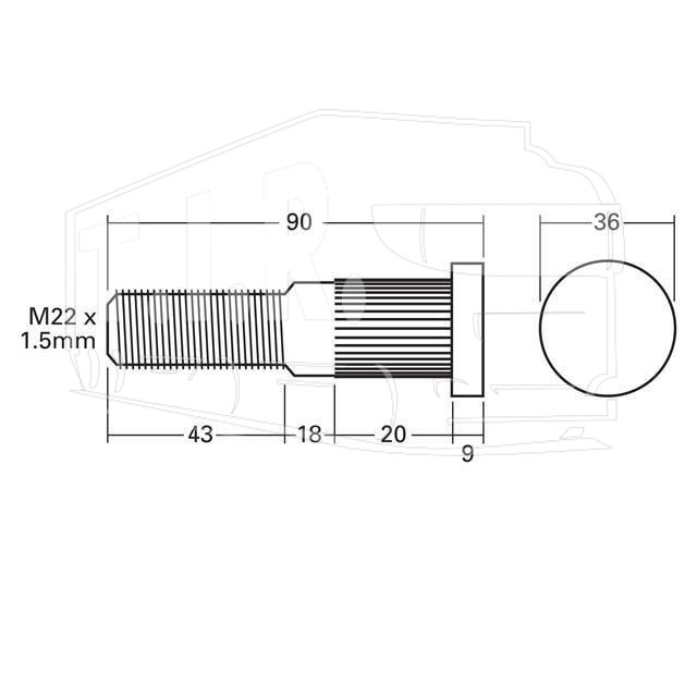 Шпилька колеса М22*1.5*80/90MM