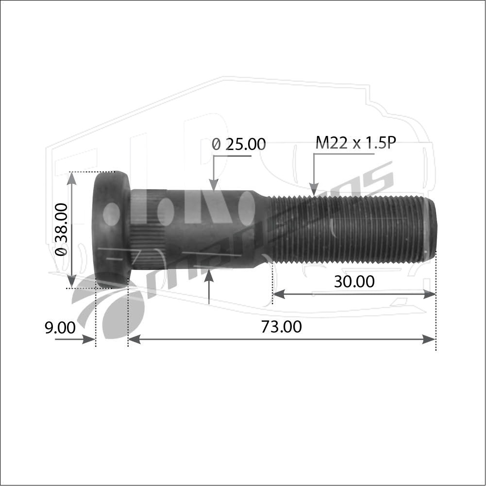 Шпилька колеса М22*1.5*74MM